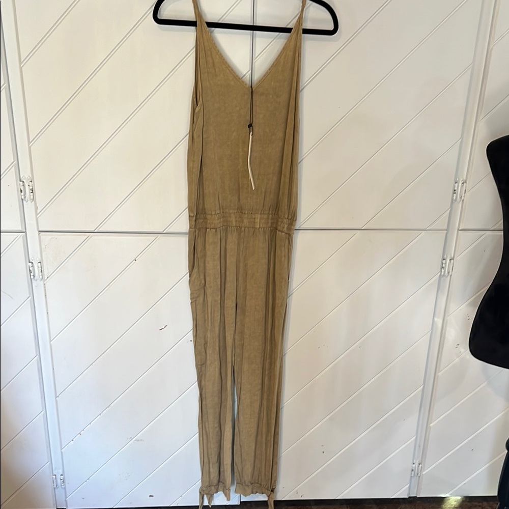 Anthropologie medium mustard seed Tan Sleeveless Jumpsuit